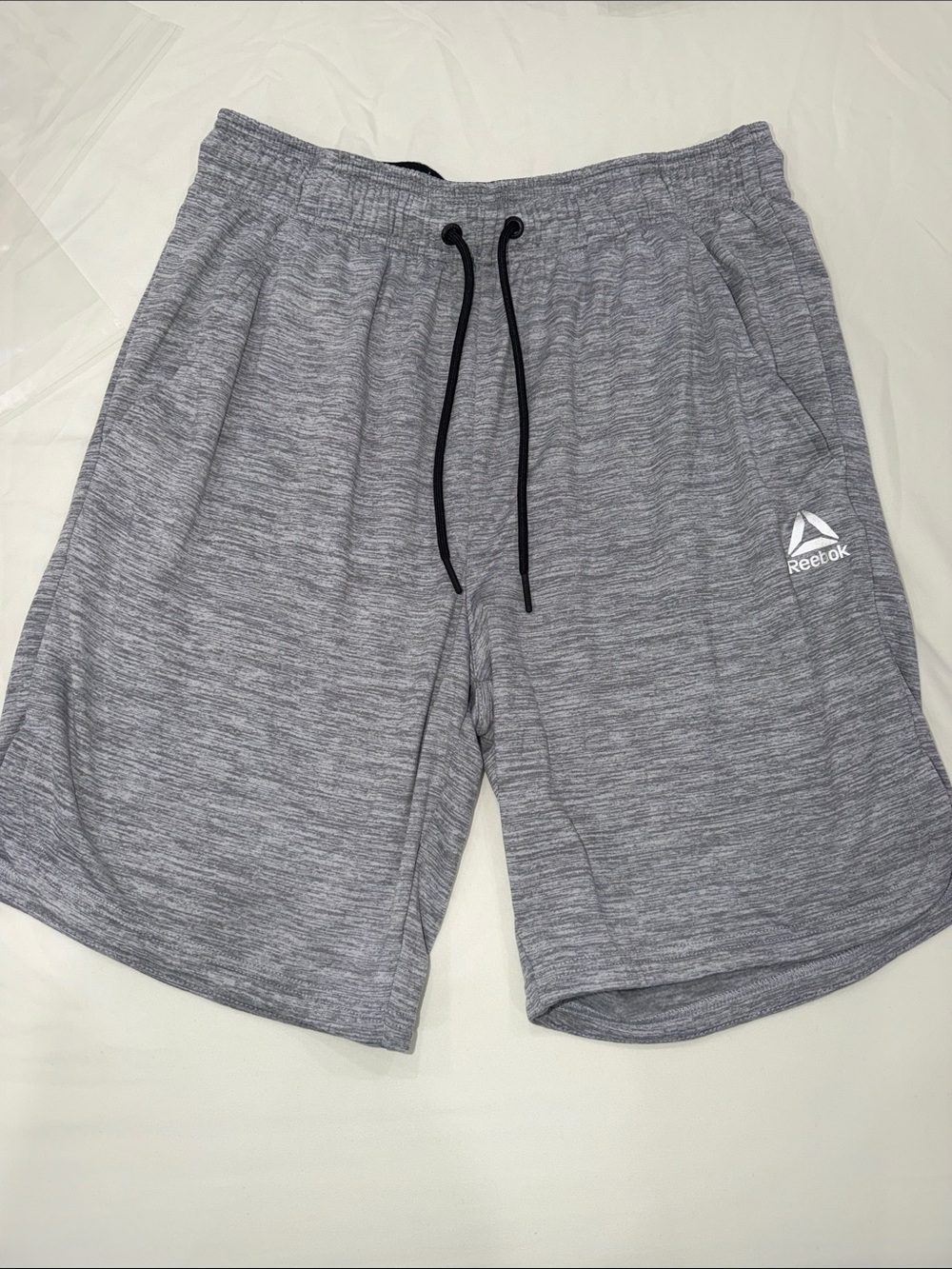 Reebok Men’s Heather Gray Athletic Shorts with Black Drawcord size medium